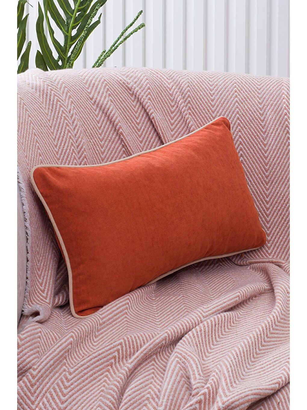 Kahverengi Renk Seçenekli Krem Biyeli Turuncu Kırlent Kılıfı Dekoratif Düz Sade Punch Panoroma Panbiy