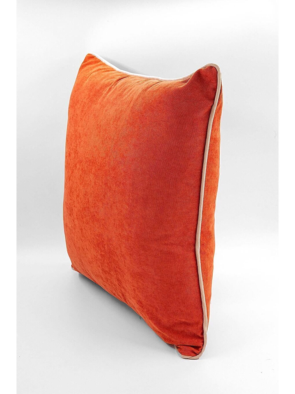 Kahverengi Renk Seçenekli Krem Biyeli Turuncu Kırlent Kılıfı Dekoratif Düz Sade Punch Panoroma Panbiy-1