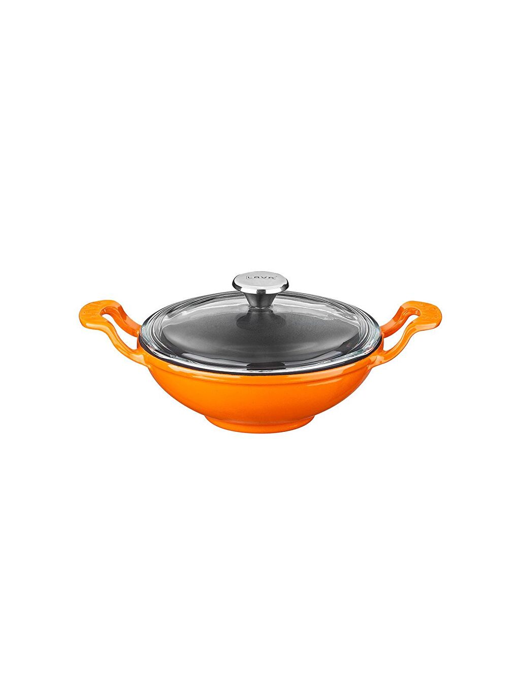 Turuncu Mini Wok Yekpare Kulplu Cam Kapaklı Çap(Ø)16cm.