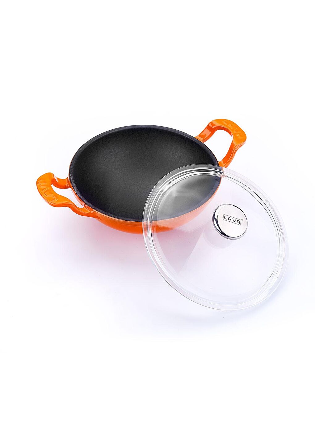 Turuncu Mini Wok Yekpare Kulplu Cam Kapaklı Çap(Ø)16cm.-1
