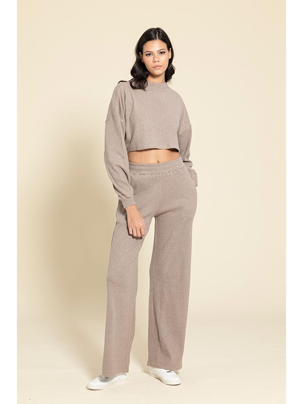 Kahverengi Crop Cepli Kahve Pantolon Takım-1