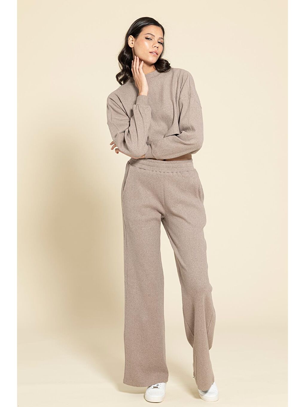 Kahverengi Crop Cepli Kahve Pantolon Takım-2