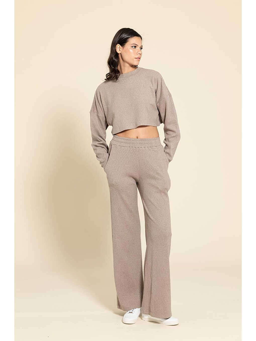 Kahverengi Crop Cepli Kahve Pantolon Takım-3