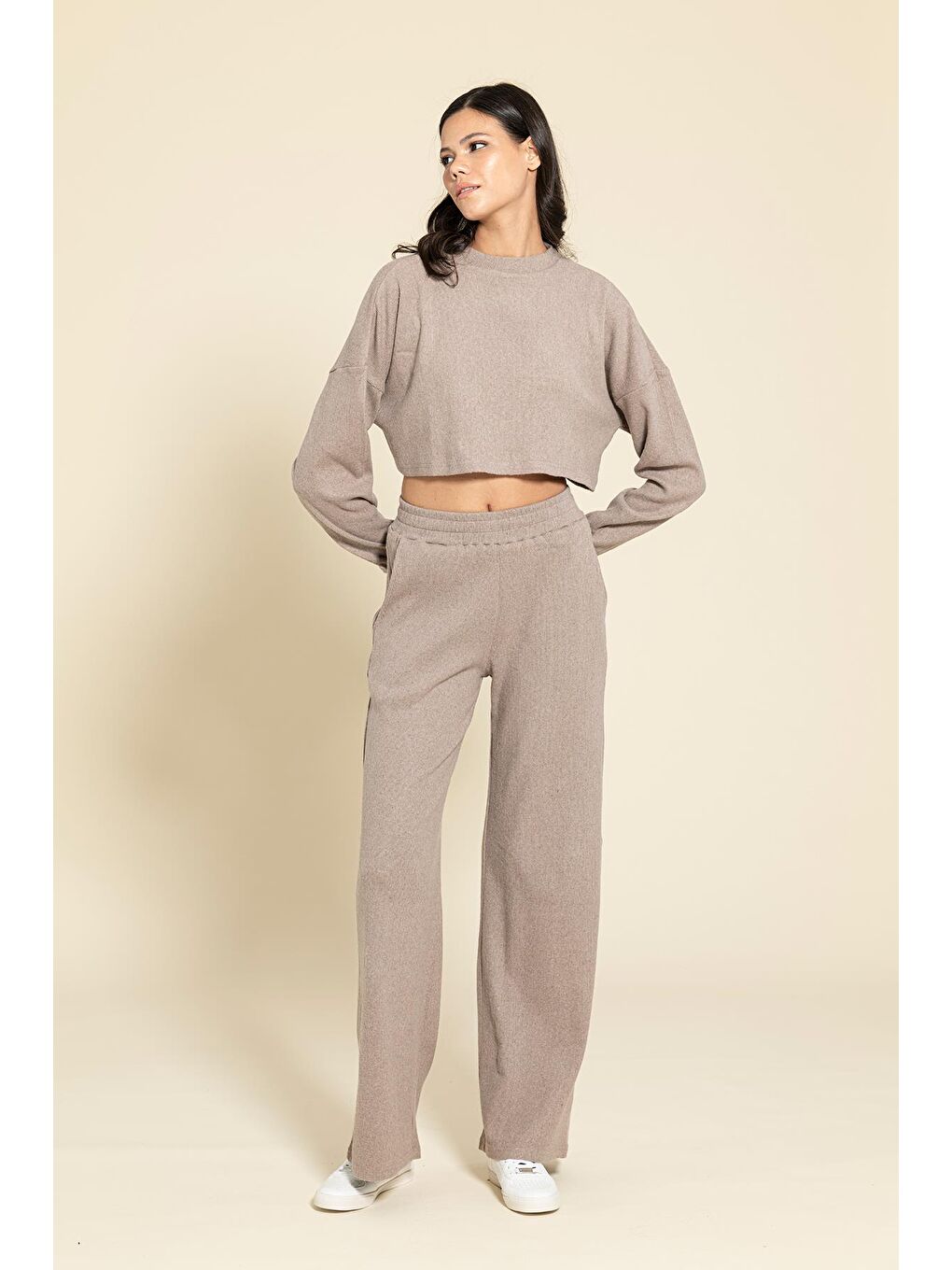 Kahverengi Crop Cepli Kahve Pantolon Takım-4