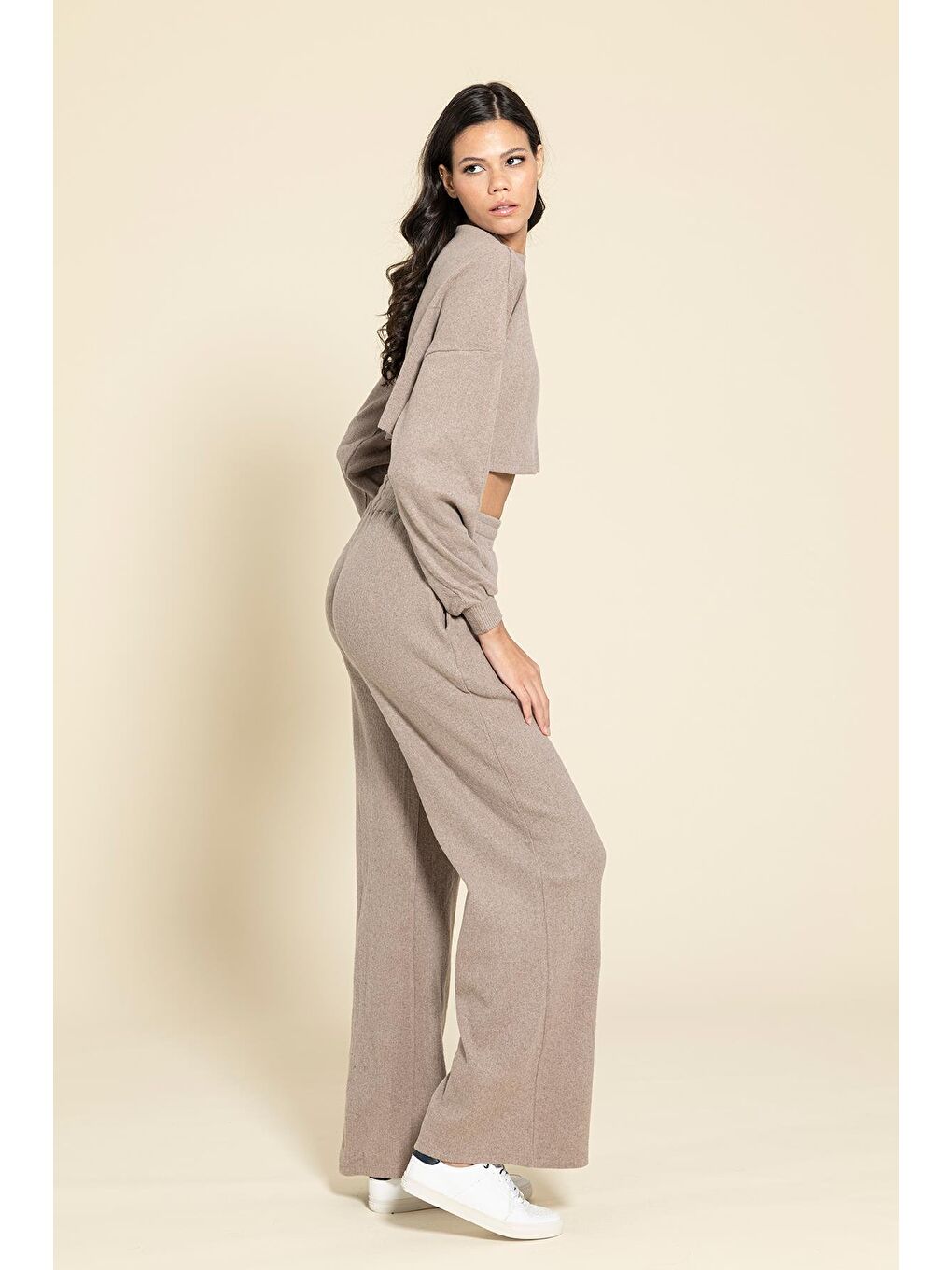 Kahverengi Crop Cepli Kahve Pantolon Takım-5