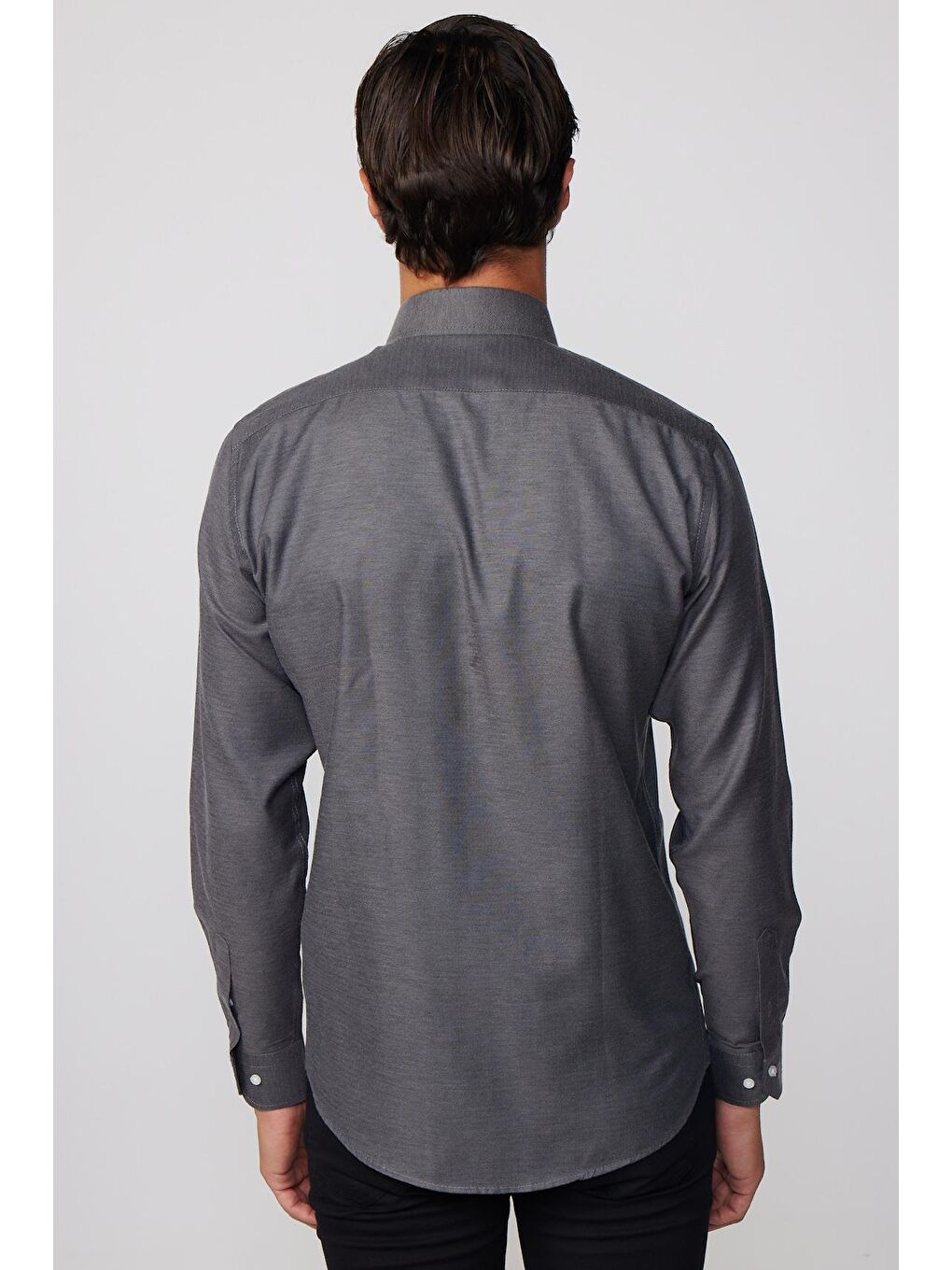 Modern Slim Fit Pamuklu Kolay Ütü Armürlü Gri Erkek Gömlek-4