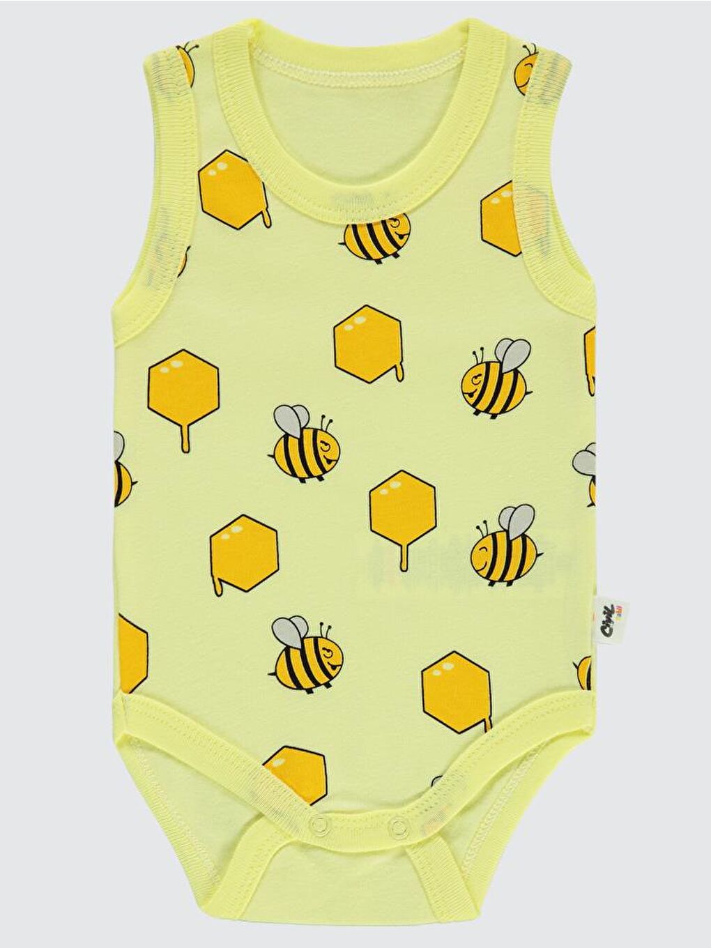 Baby Arı Empirme Baskılı Sfr.Kol1-36 Ay Çıtçıtlı Badi - Sarı 24-36 Ay-1