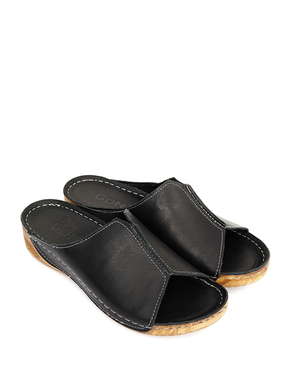 Siyah Hakiki Dolgu Tabanlı Deri Kadın Terlik 42313-1