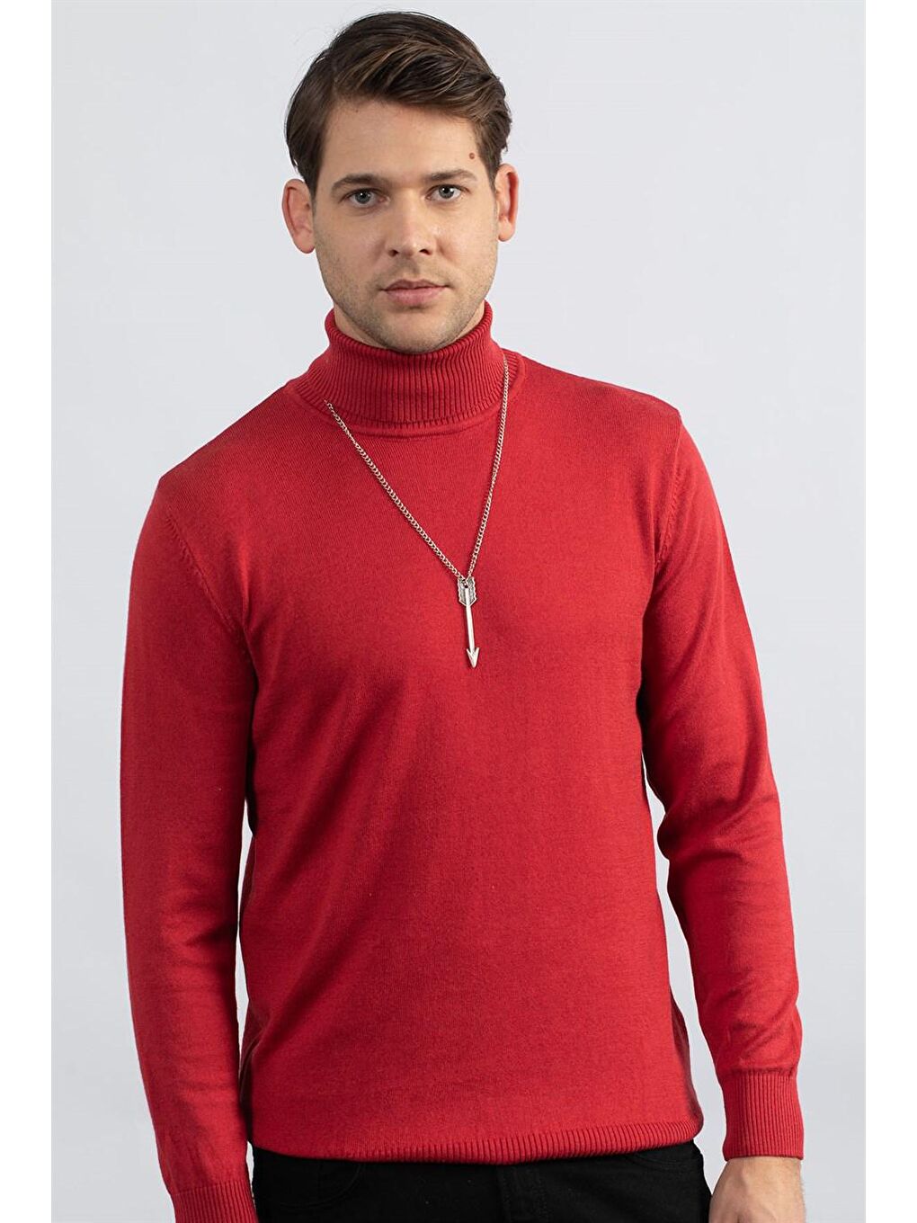 Slim Fit Balıkçı Yaka Erkek Kırmızı Kazak