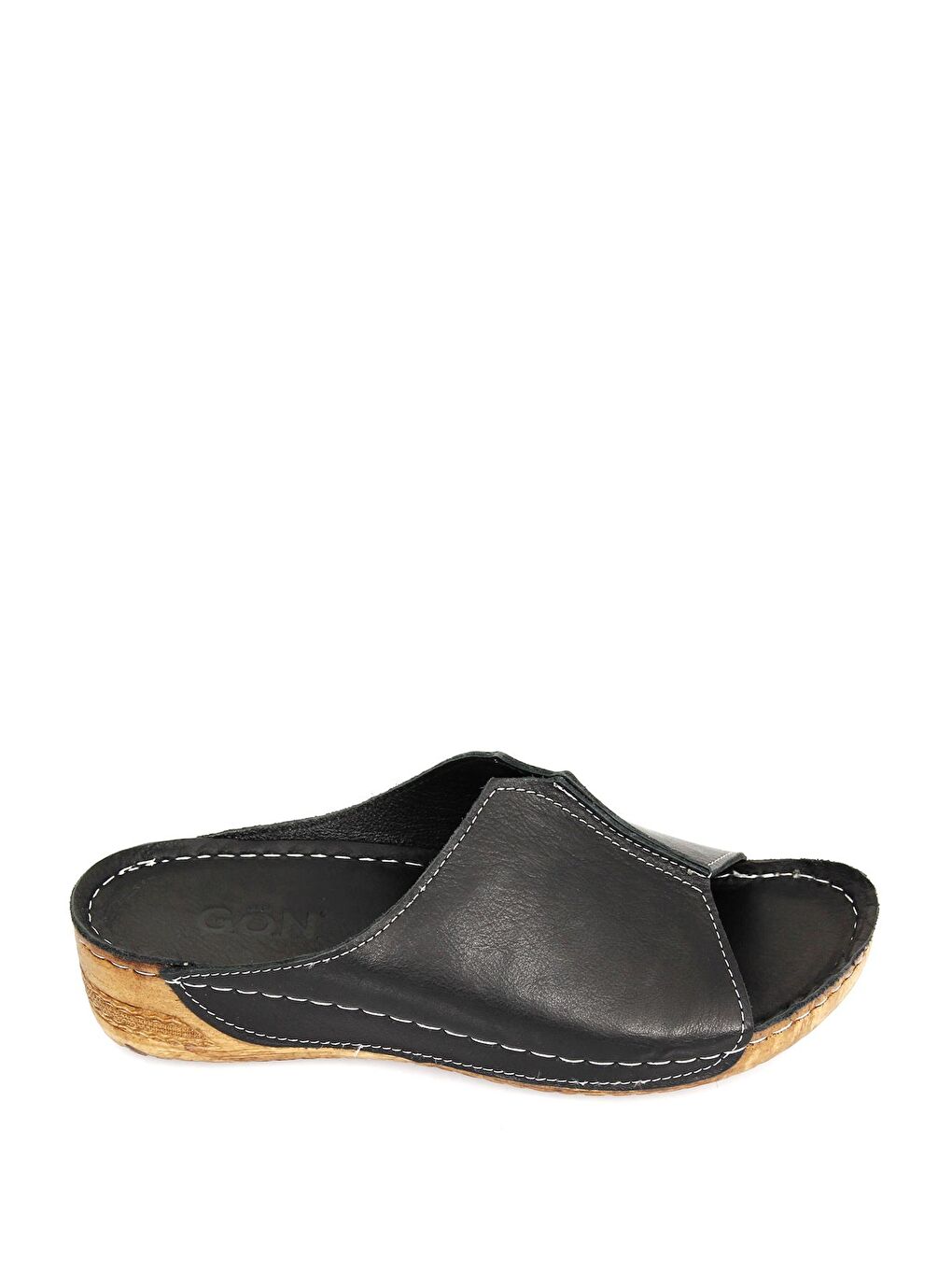 Siyah Hakiki Dolgu Tabanlı Deri Kadın Terlik 42313-3