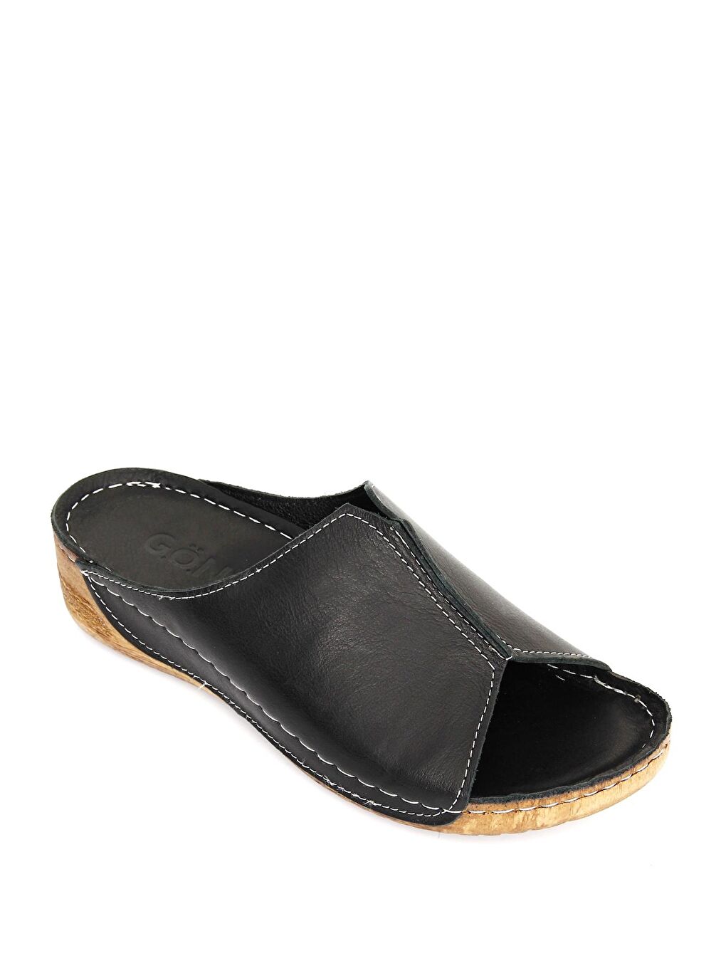 Siyah Hakiki Dolgu Tabanlı Deri Kadın Terlik 42313-4