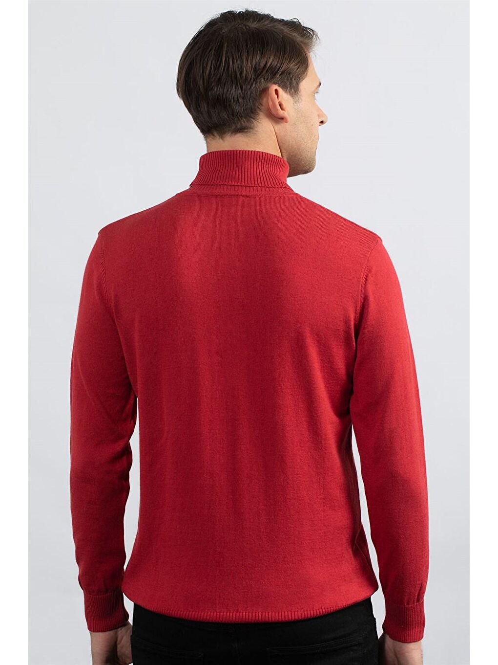 Slim Fit Balıkçı Yaka Erkek Kırmızı Kazak-3