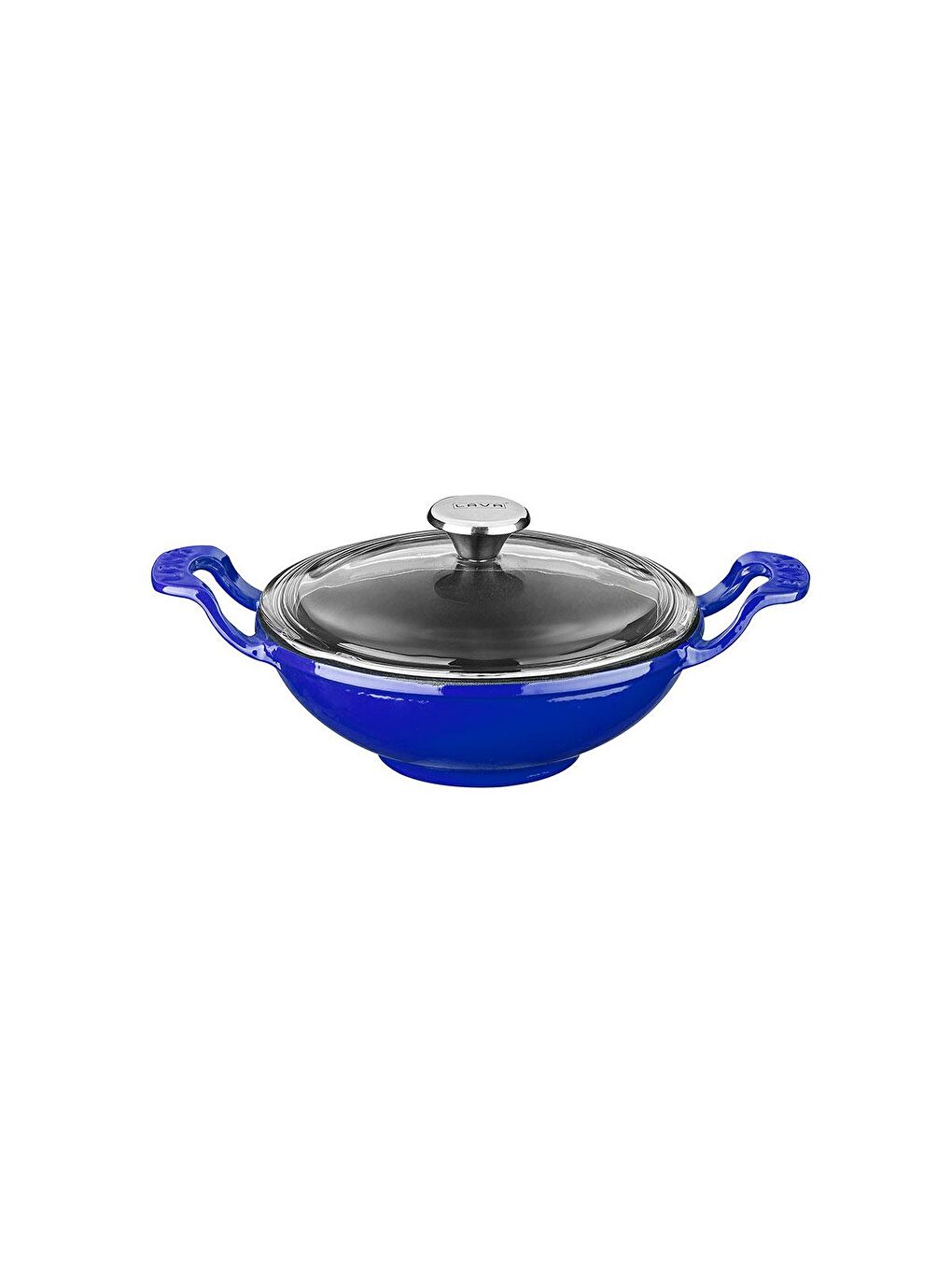 Mavi Mini Wok Yekpare Kulplu Cam Kapaklı Çap(Ø)16cm.