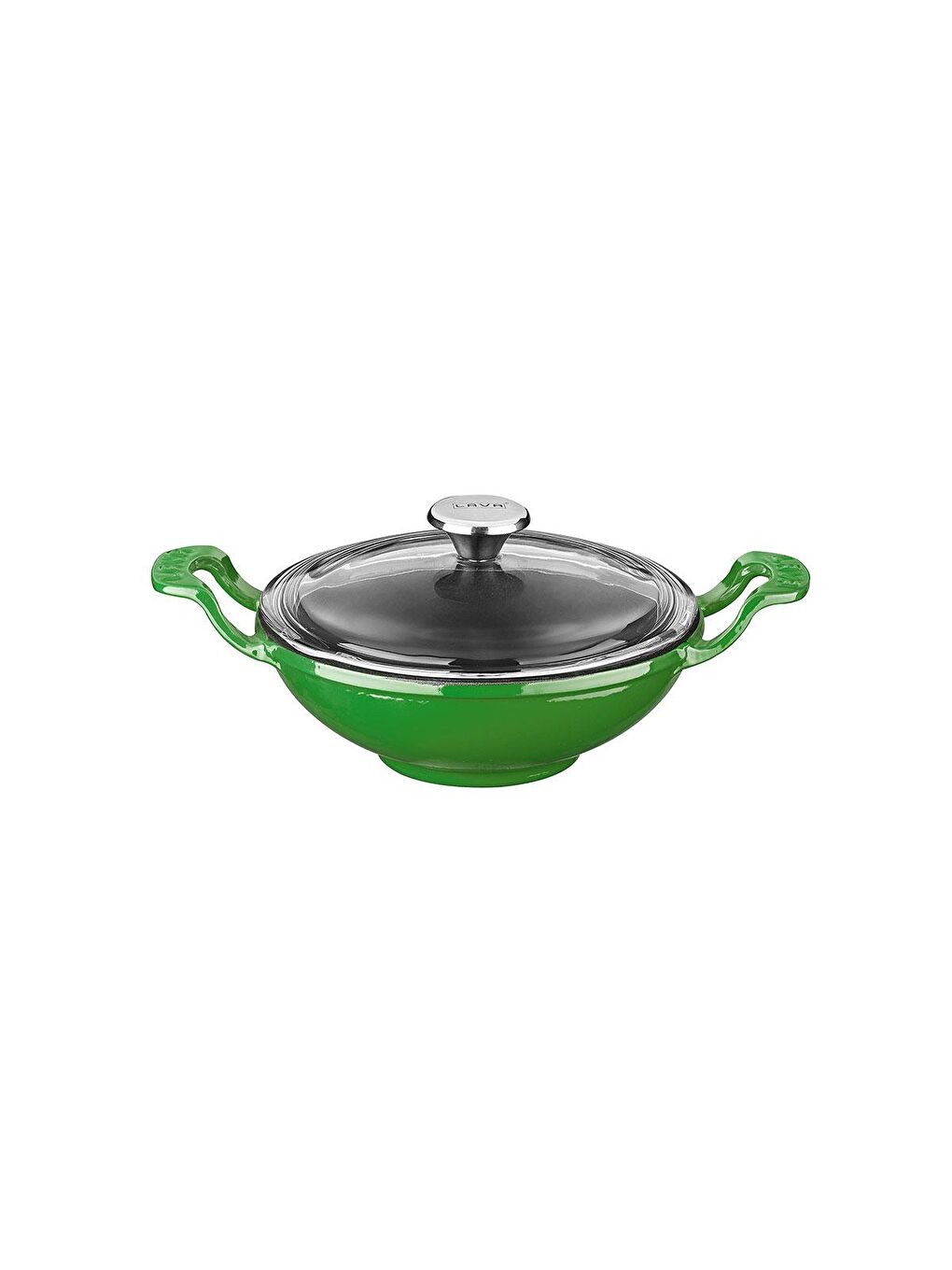 LAVA Yeşil Mini Wok Yekpare Kulplu Cam Kapaklı Çap(Ø)16cm.