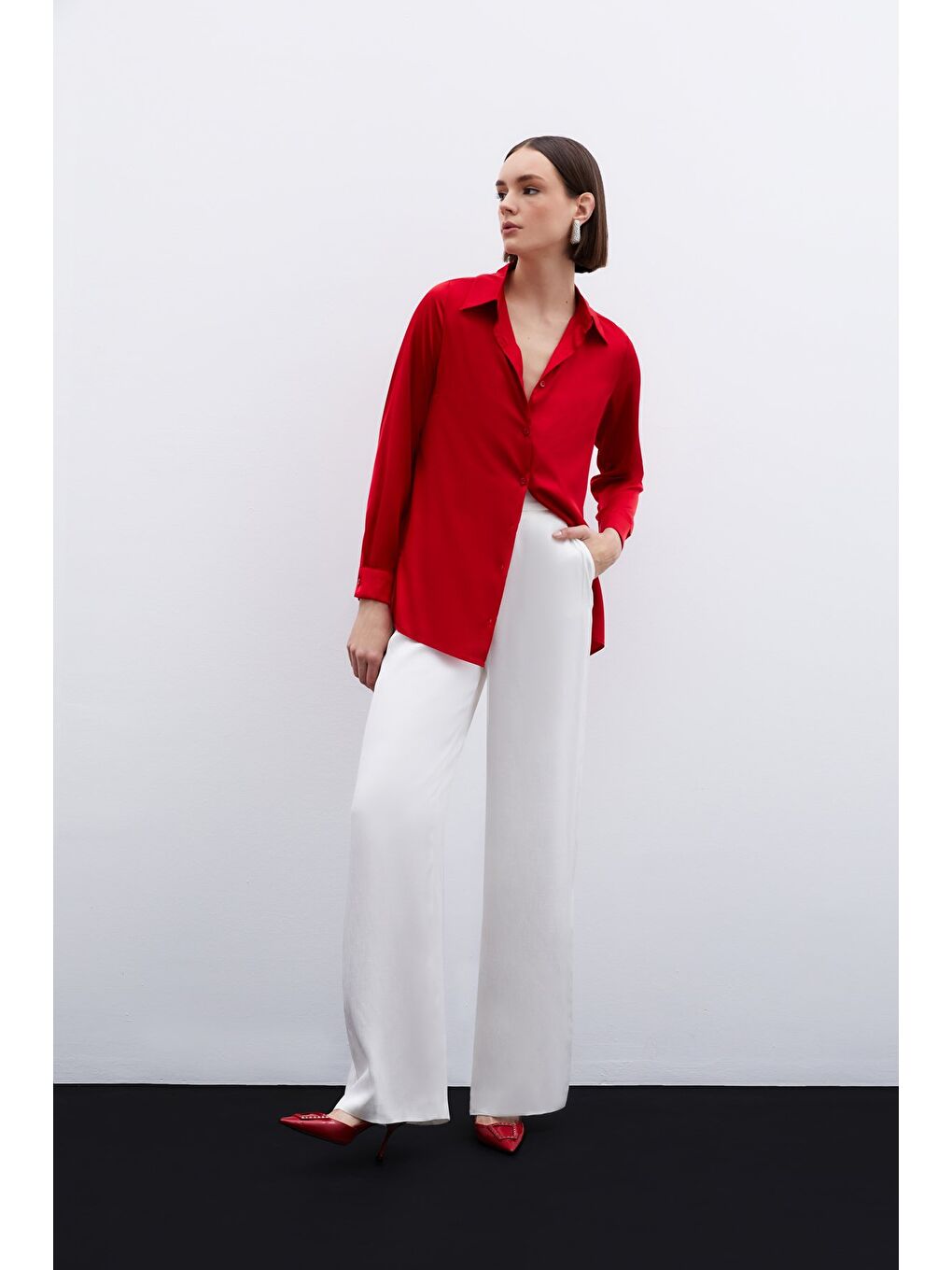 Saten Gömlek - Kırmızı-1