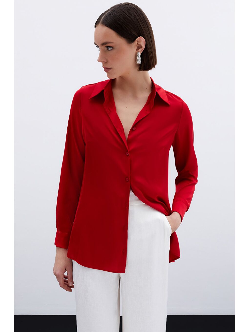 Saten Gömlek - Kırmızı-2