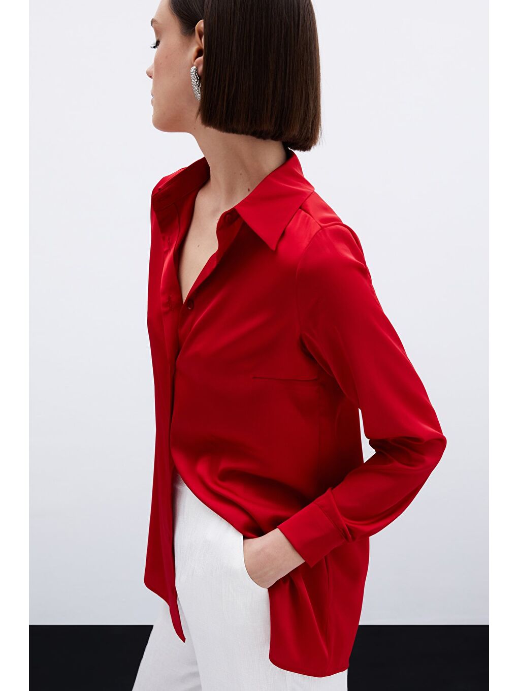 Saten Gömlek - Kırmızı-5