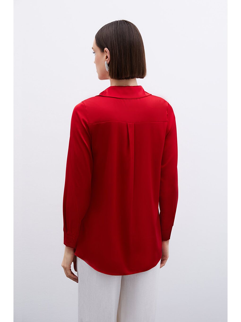 Saten Gömlek - Kırmızı-7