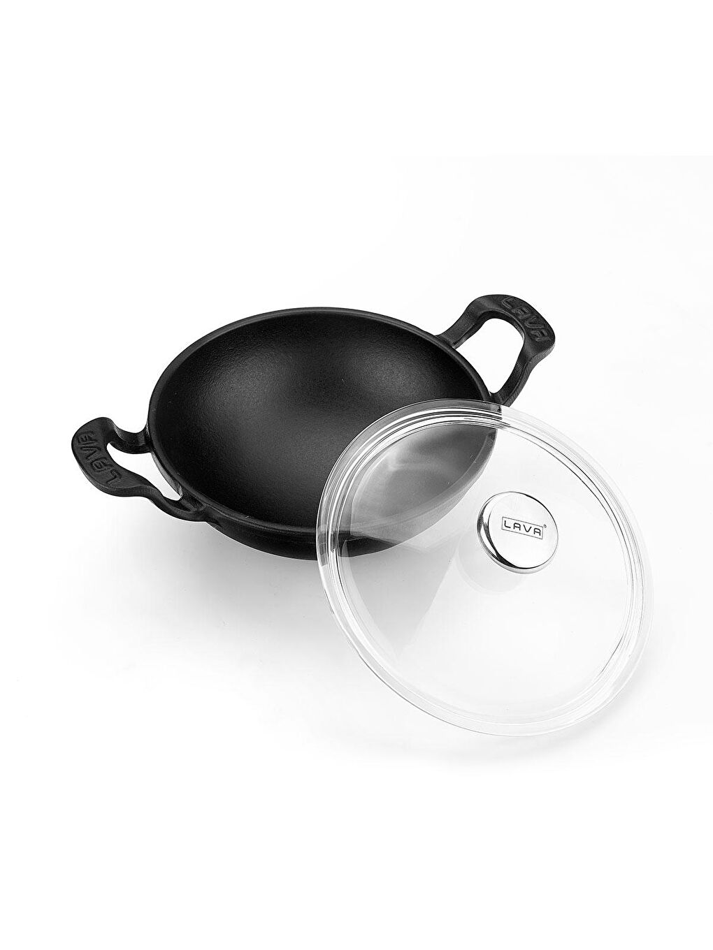 Siyah Mini Wok Yekpare Kulplu Cam Kapaklı Çap(Ø)16cm.-1