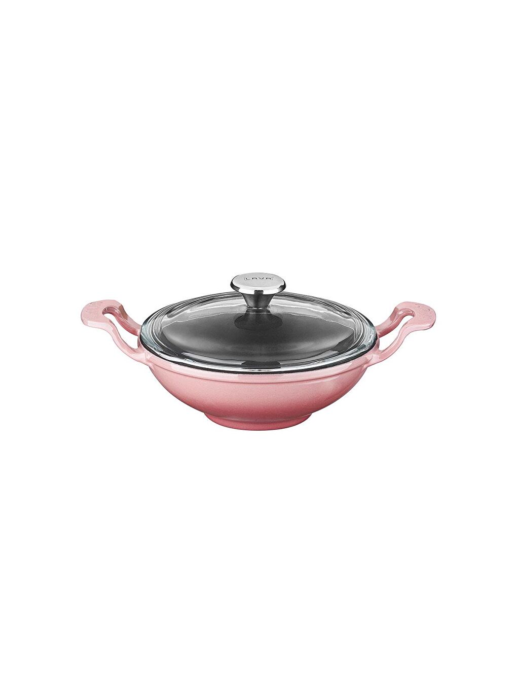 LAVA Pembe Mini Wok Yekpare Kulplu Cam Kapaklı Çap(Ø)16cm.