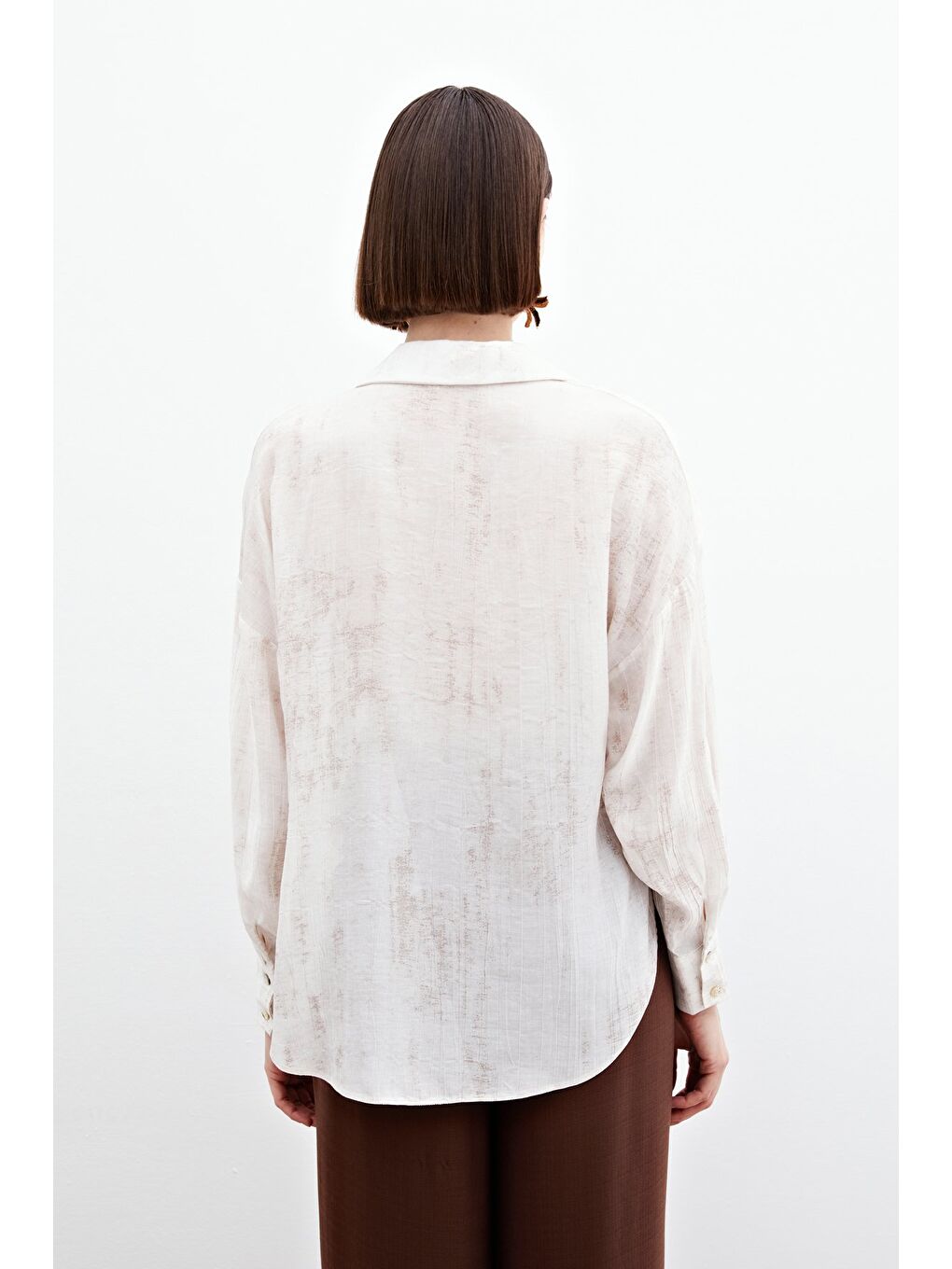 Bej Desenli İnce Salaş Gömlek - Taş-5