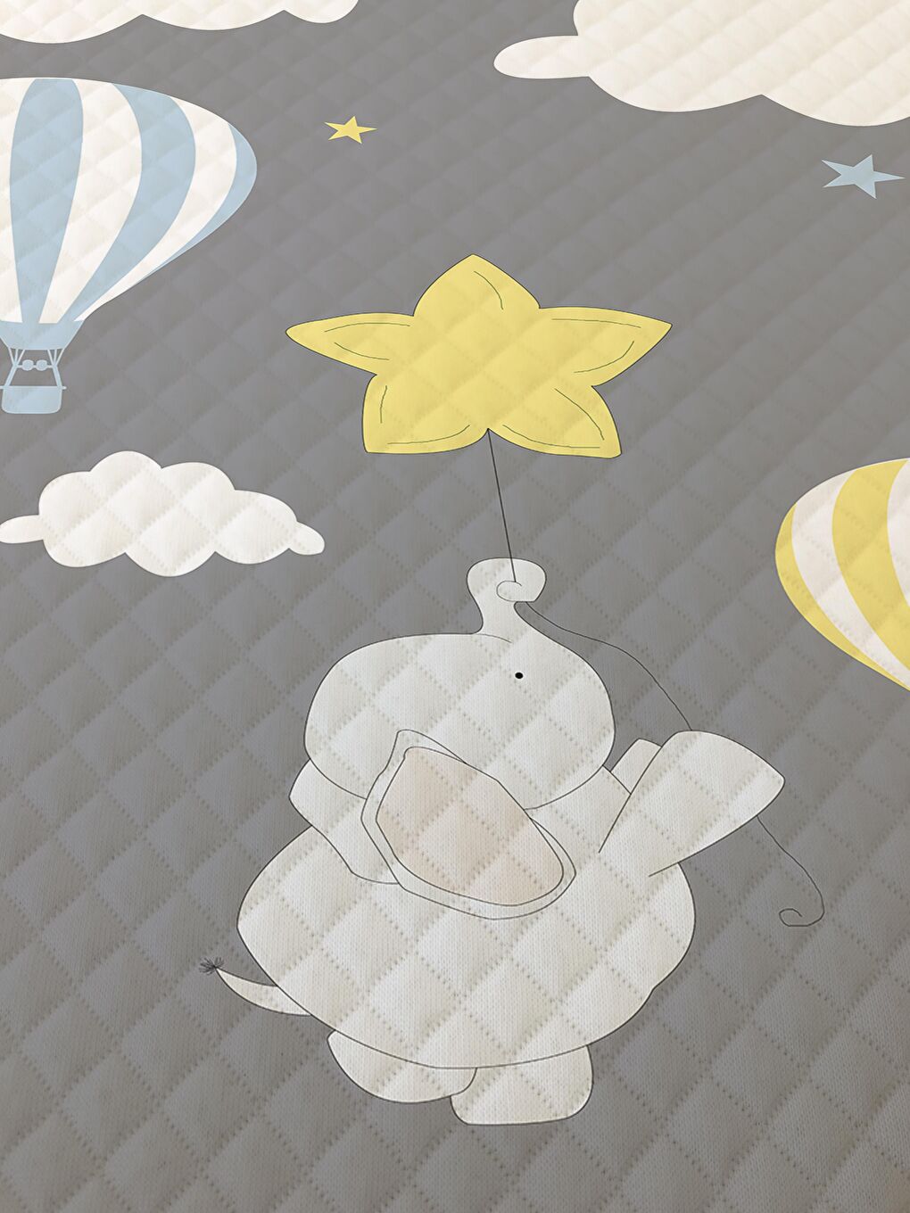 Karışık Uçan Balon Ve Fil Desen Tek Kişilik Çocuk Pike Takımı 160x220 cm-1