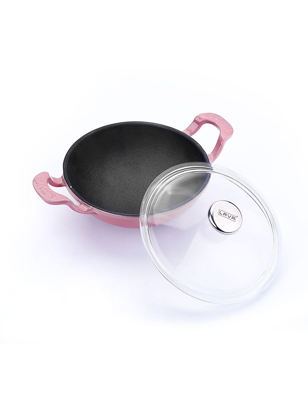 LAVA Pembe Mini Wok Yekpare Kulplu Cam Kapaklı Çap(Ø)16cm. - 1