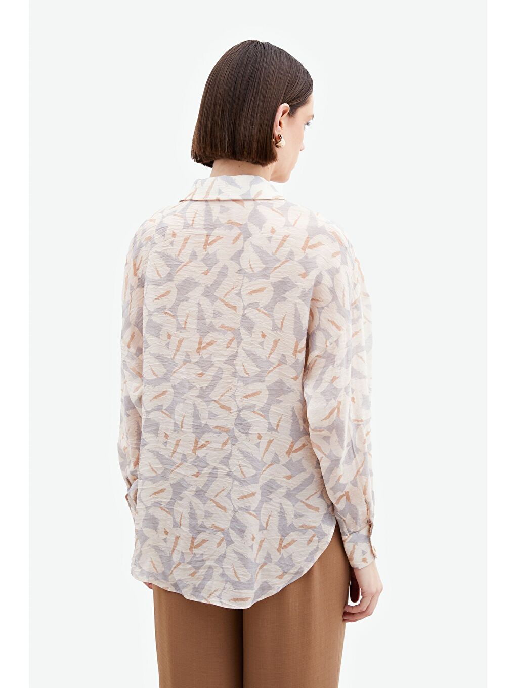 Desenli Viskon Gömlek - Gri-4