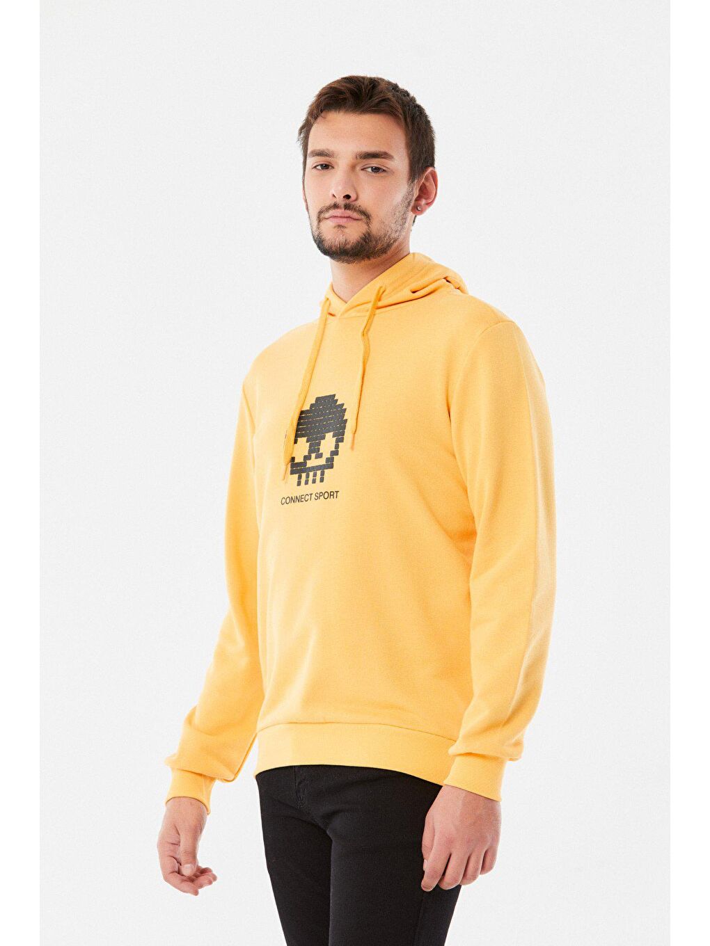 Sarı Baskılı Kapüşonlu Sweatshirt