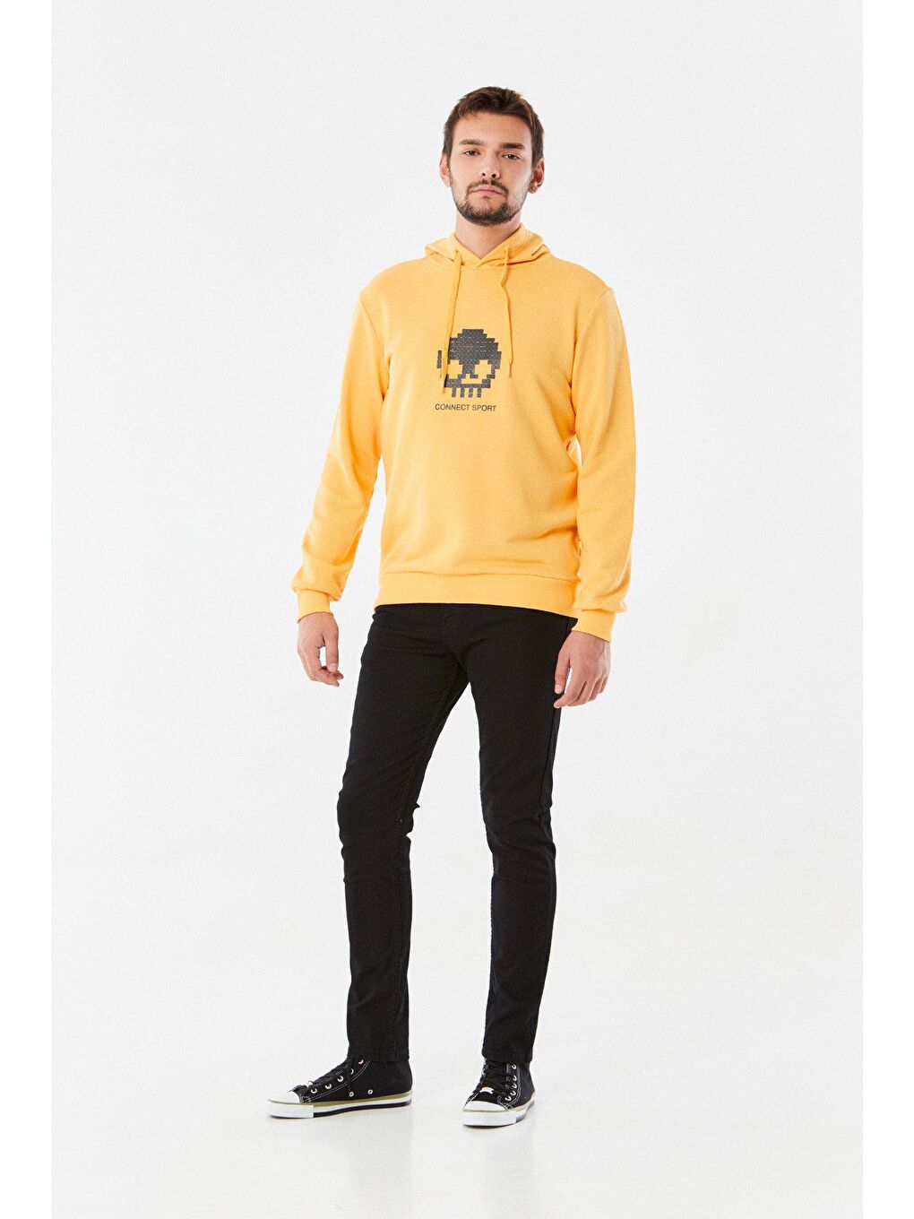Sarı Baskılı Kapüşonlu Sweatshirt-1