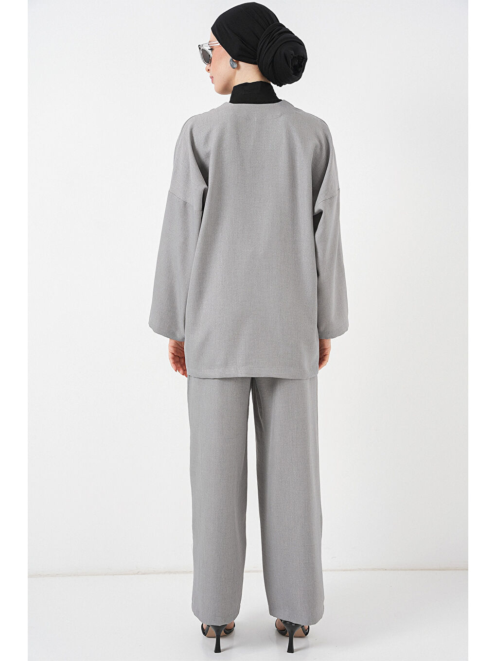 Kadın Keten Kimono İkili Takım 6727 - Gri-6