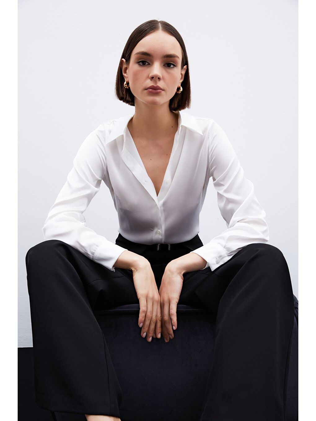 Saten Gömlek - Ekru-1