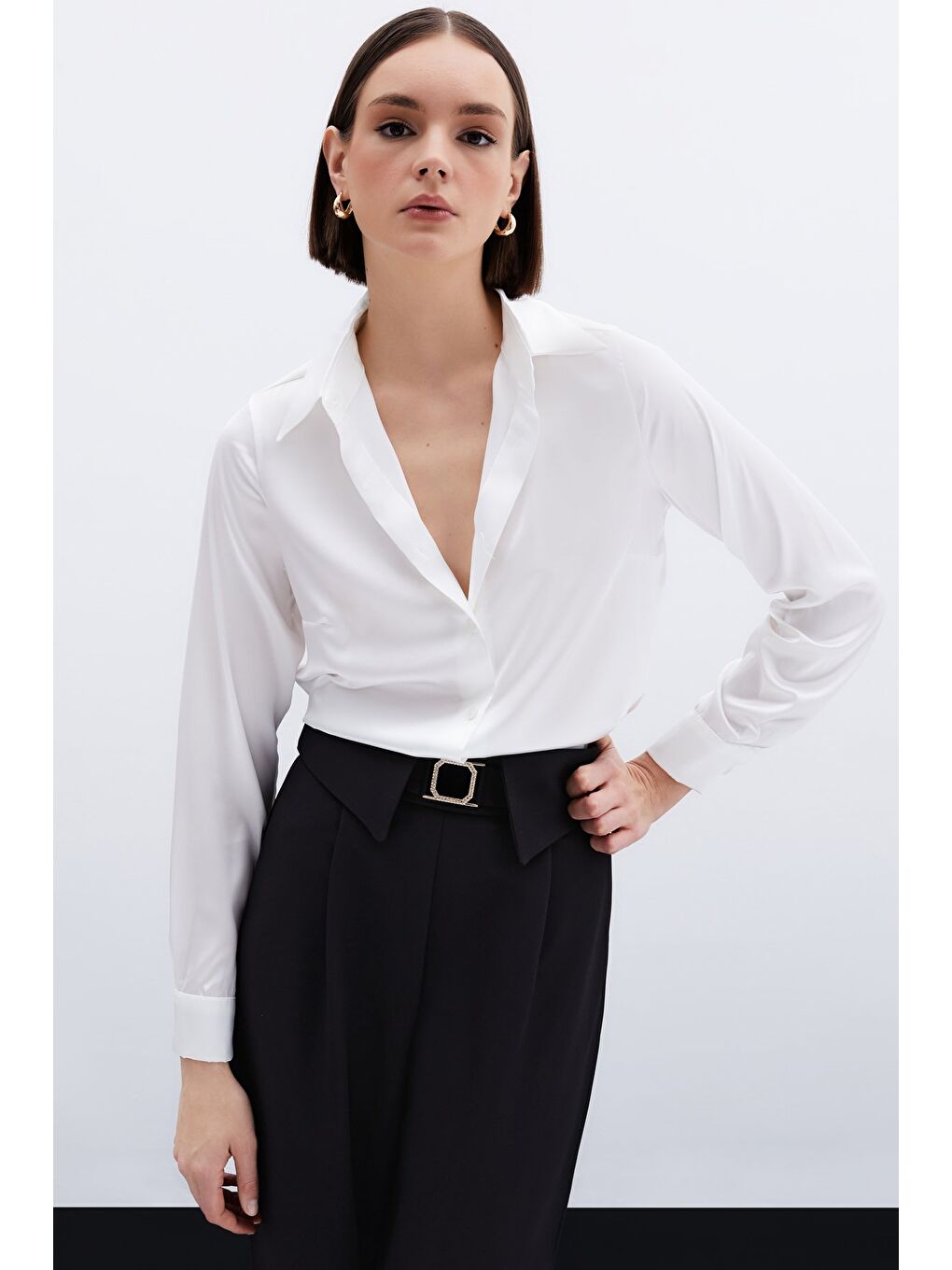 Saten Gömlek - Ekru-2