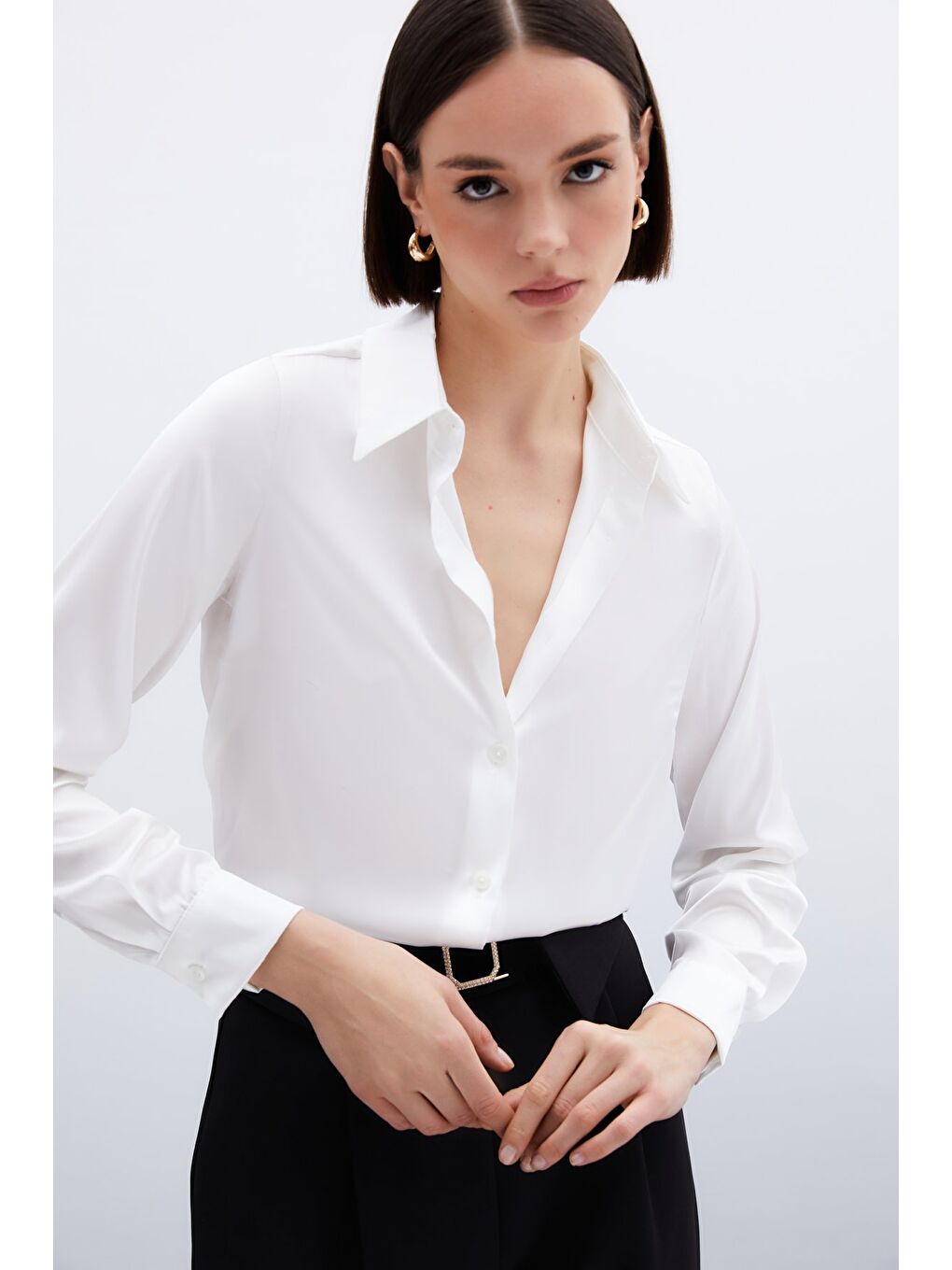 Saten Gömlek - Ekru-3