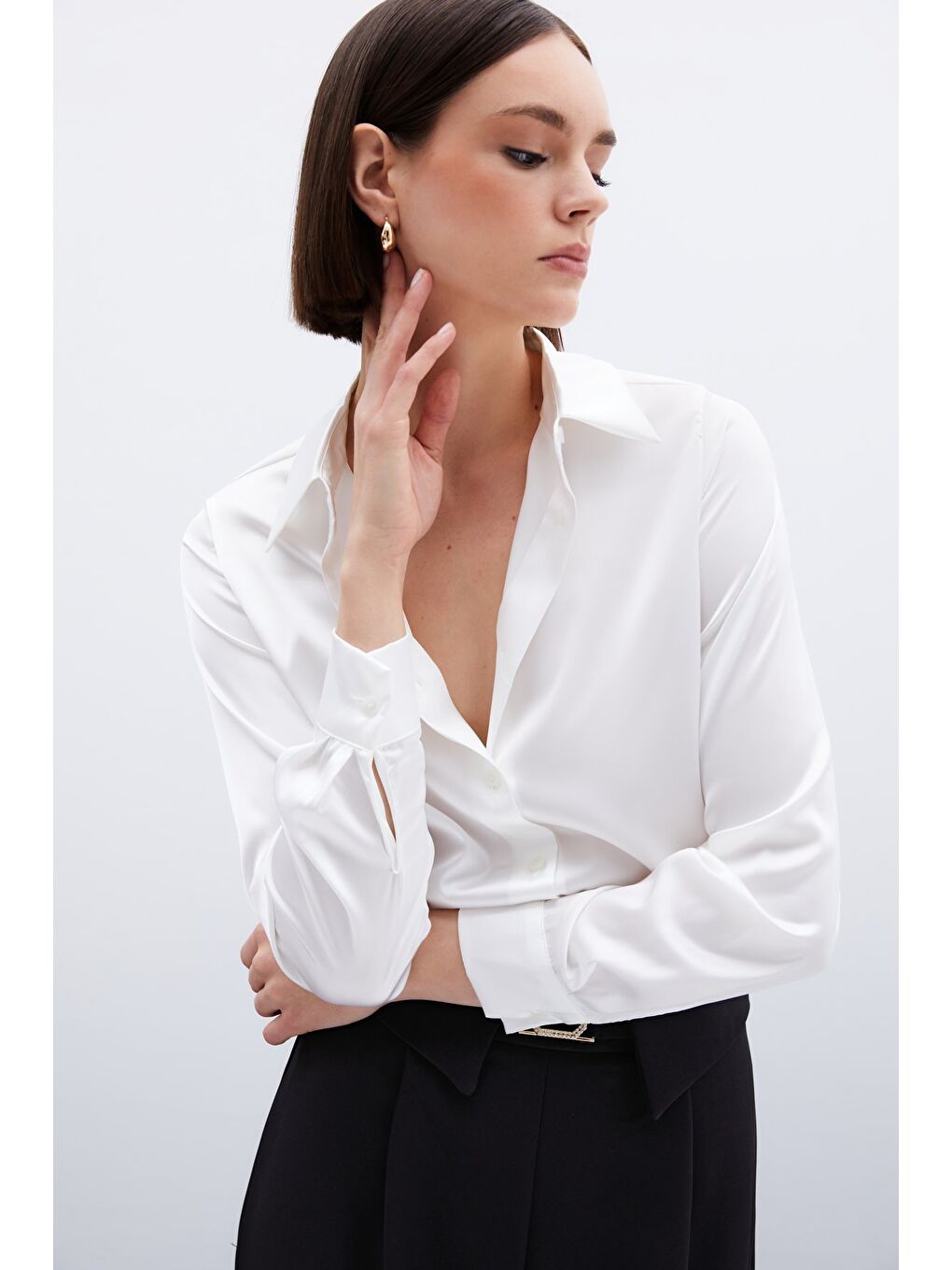 Saten Gömlek - Ekru-4