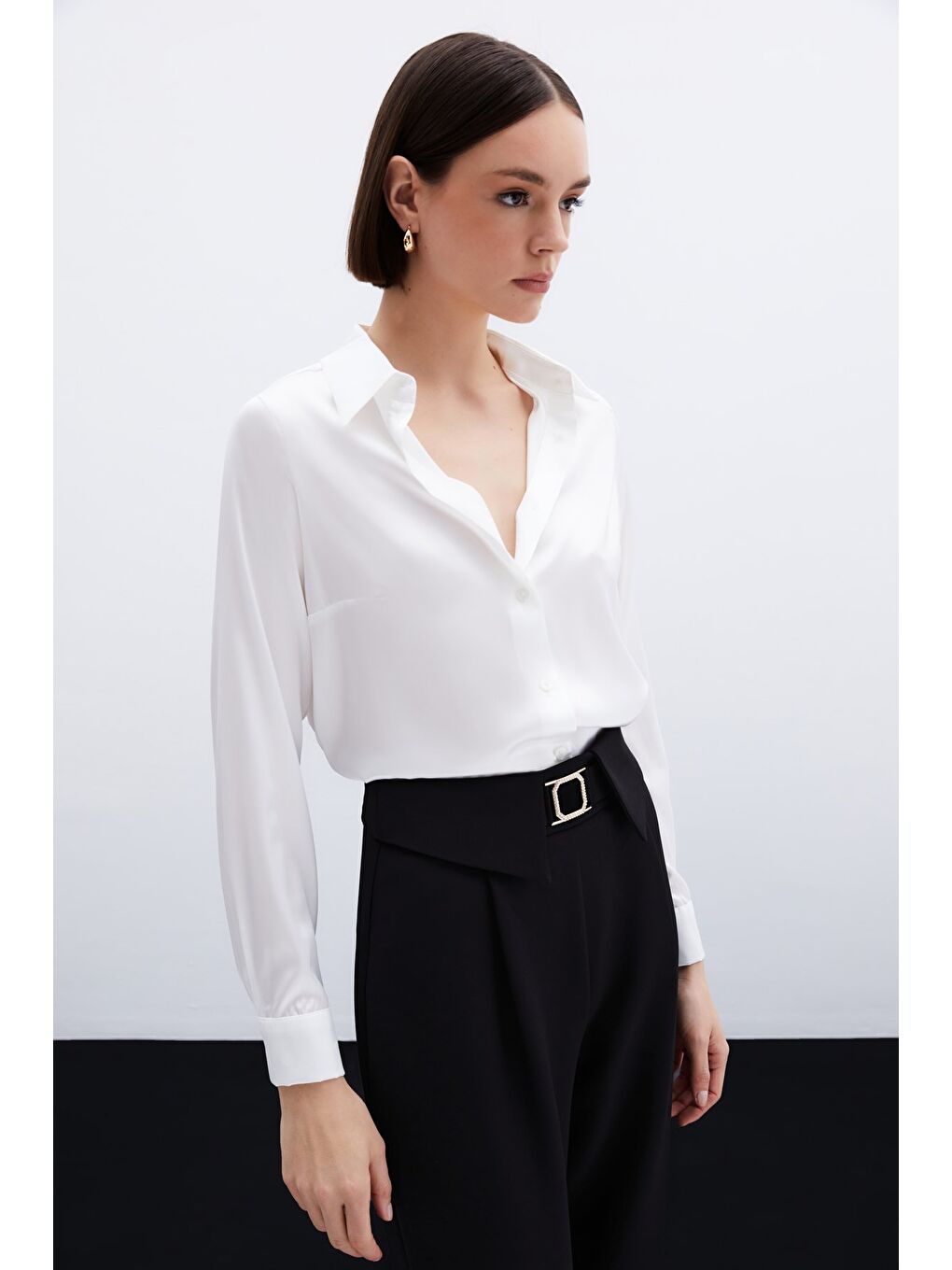 Saten Gömlek - Ekru-5