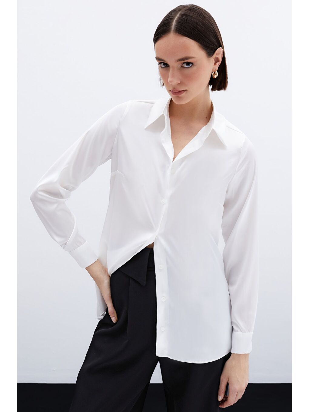 Saten Gömlek - Ekru-6