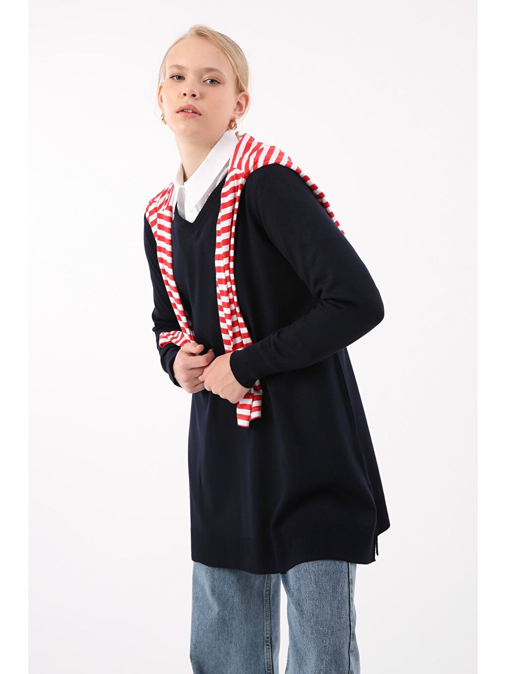 Lacivert V Yaka Triko Tunik