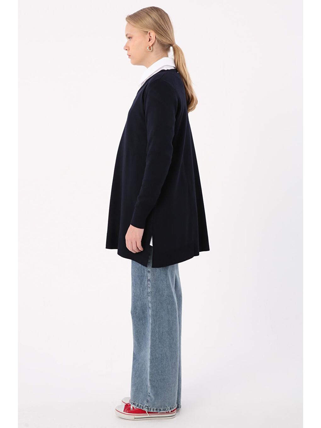 Lacivert V Yaka Triko Tunik-2