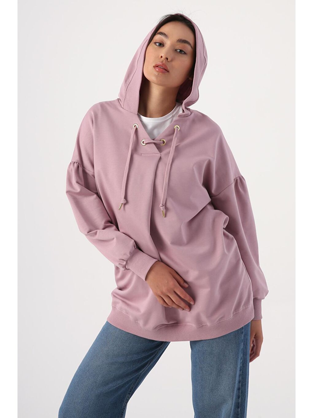 ALLDAY Açık Lila Soft Lila Oversize Kapüşonlu Yaka Detaylı Sweatshirt