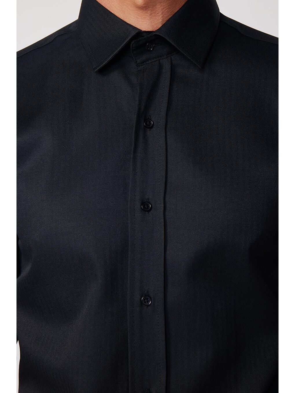 Modern Slim Fit Pamuklu Kolay Ütü Armürlü Siyah Erkek Gömlek-3
