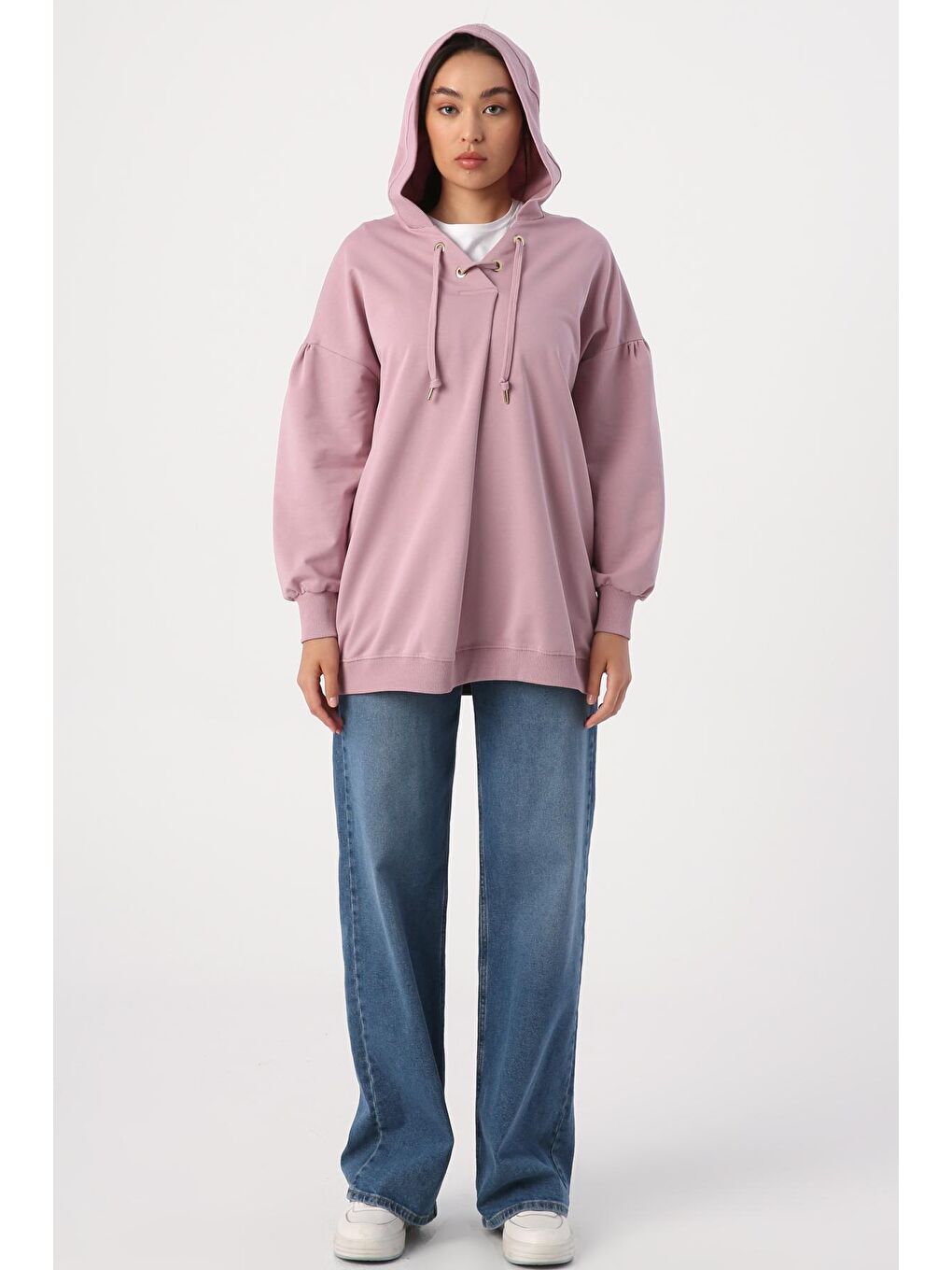 ALLDAY Açık Lila Soft Lila Oversize Kapüşonlu Yaka Detaylı Sweatshirt - 1