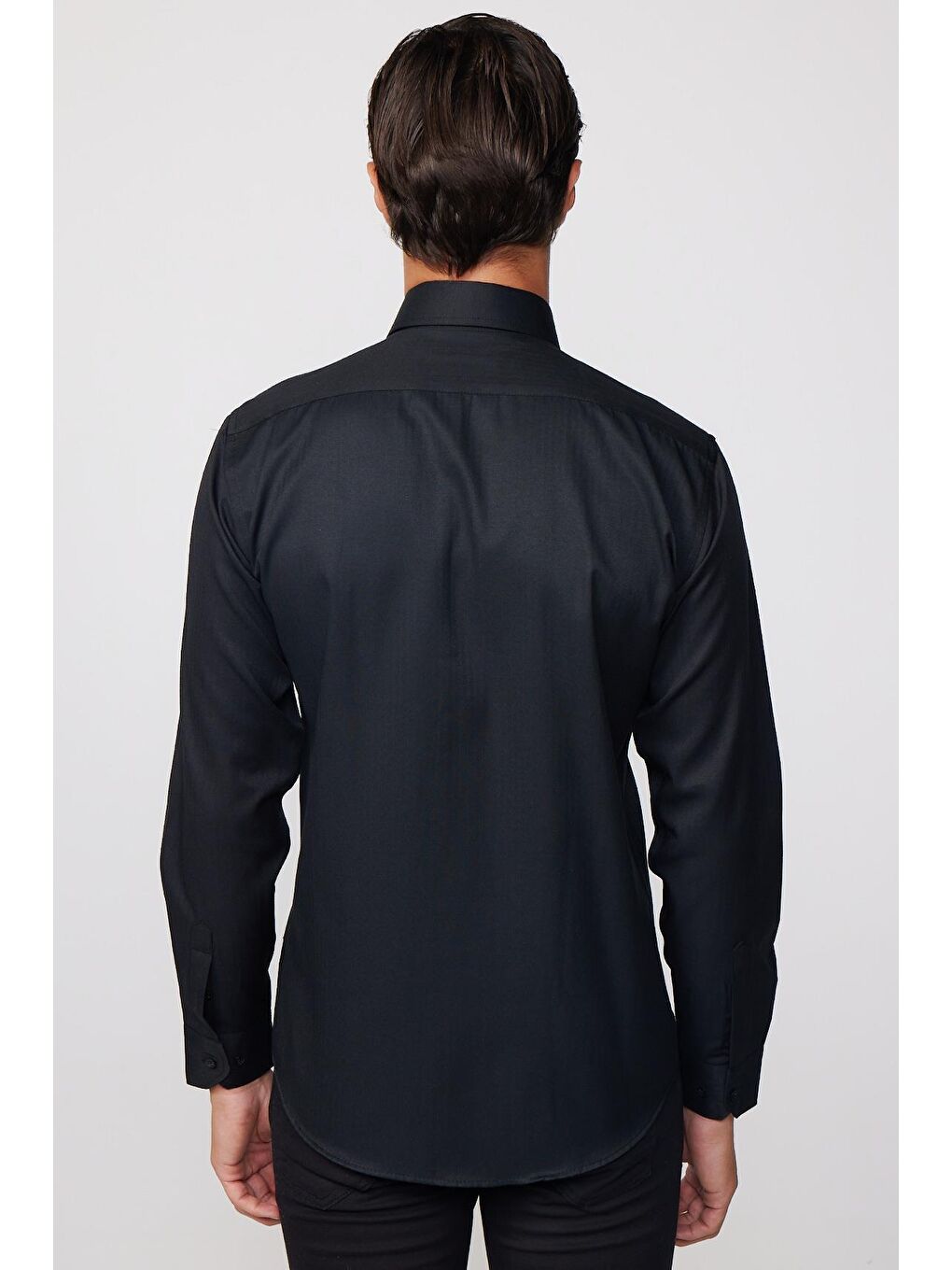 Modern Slim Fit Pamuklu Kolay Ütü Armürlü Siyah Erkek Gömlek-4