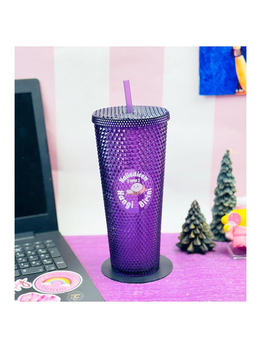 Karışık Star Sky Kristal Desenli Pipetli Bardak 750Ml