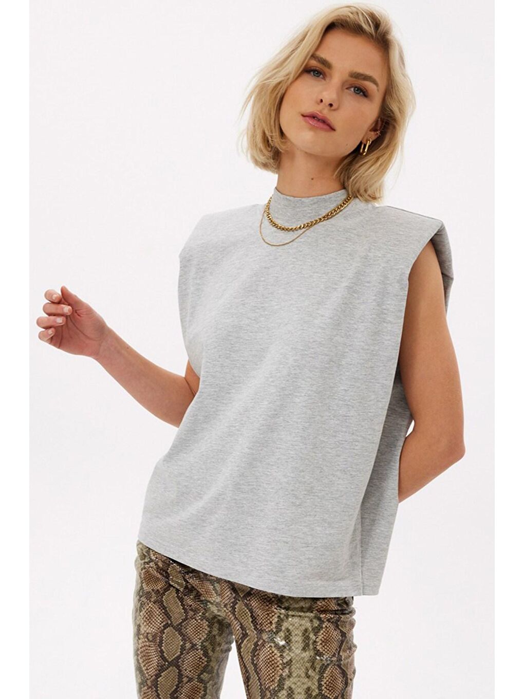 Gri Vatkalı Tişört Mg900-2