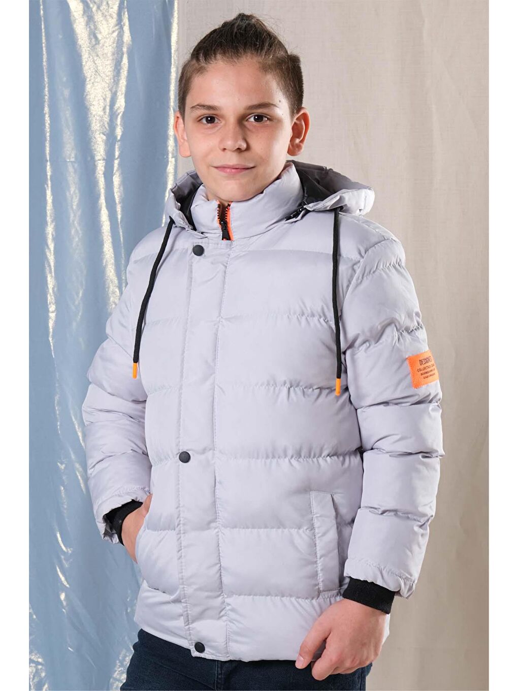 Pina Kids Mat Gri Kapüşonlu İçi Polarlı Erkek Çocuk Şişme Mont - 3