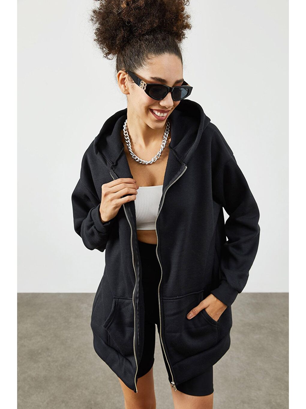 Siyah Kapüşonlü Polar Sweatshirt 2KXK8-45544-02