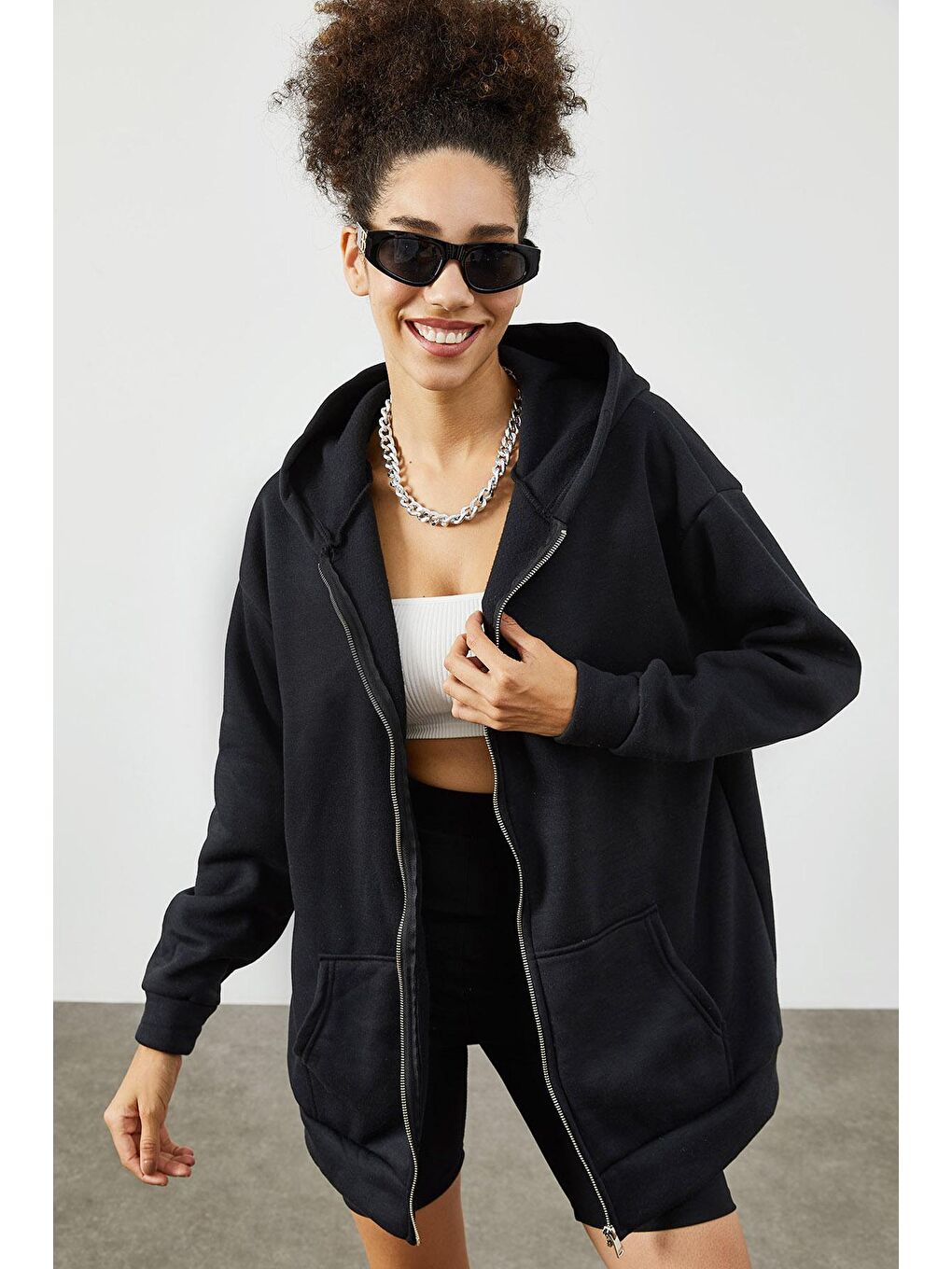 Siyah Kapüşonlü Polar Sweatshirt 2KXK8-45544-02-1