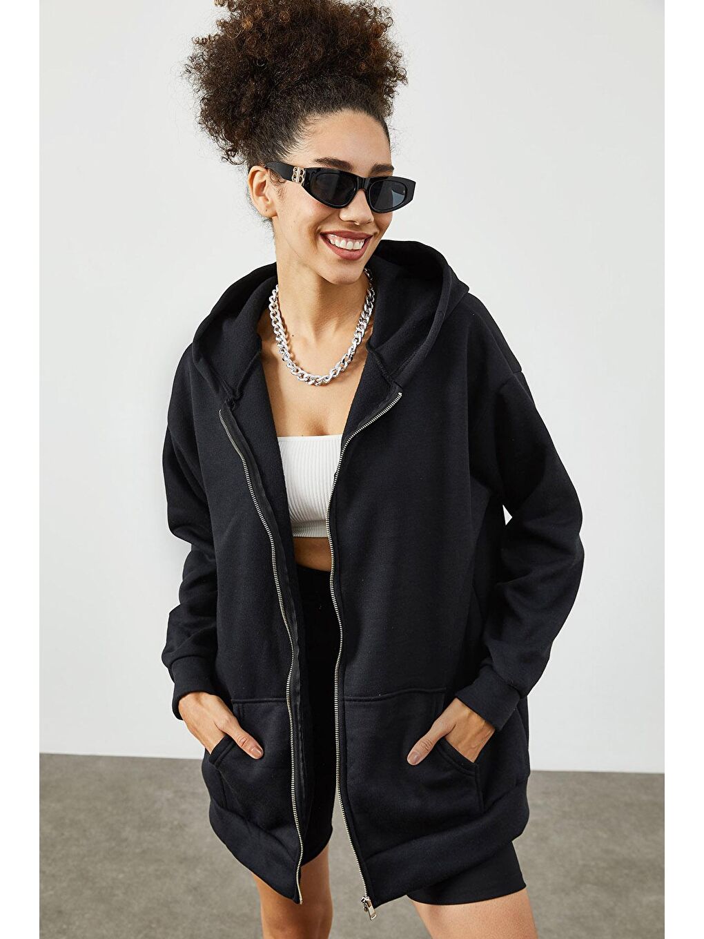 Siyah Kapüşonlü Polar Sweatshirt 2KXK8-45544-02-2