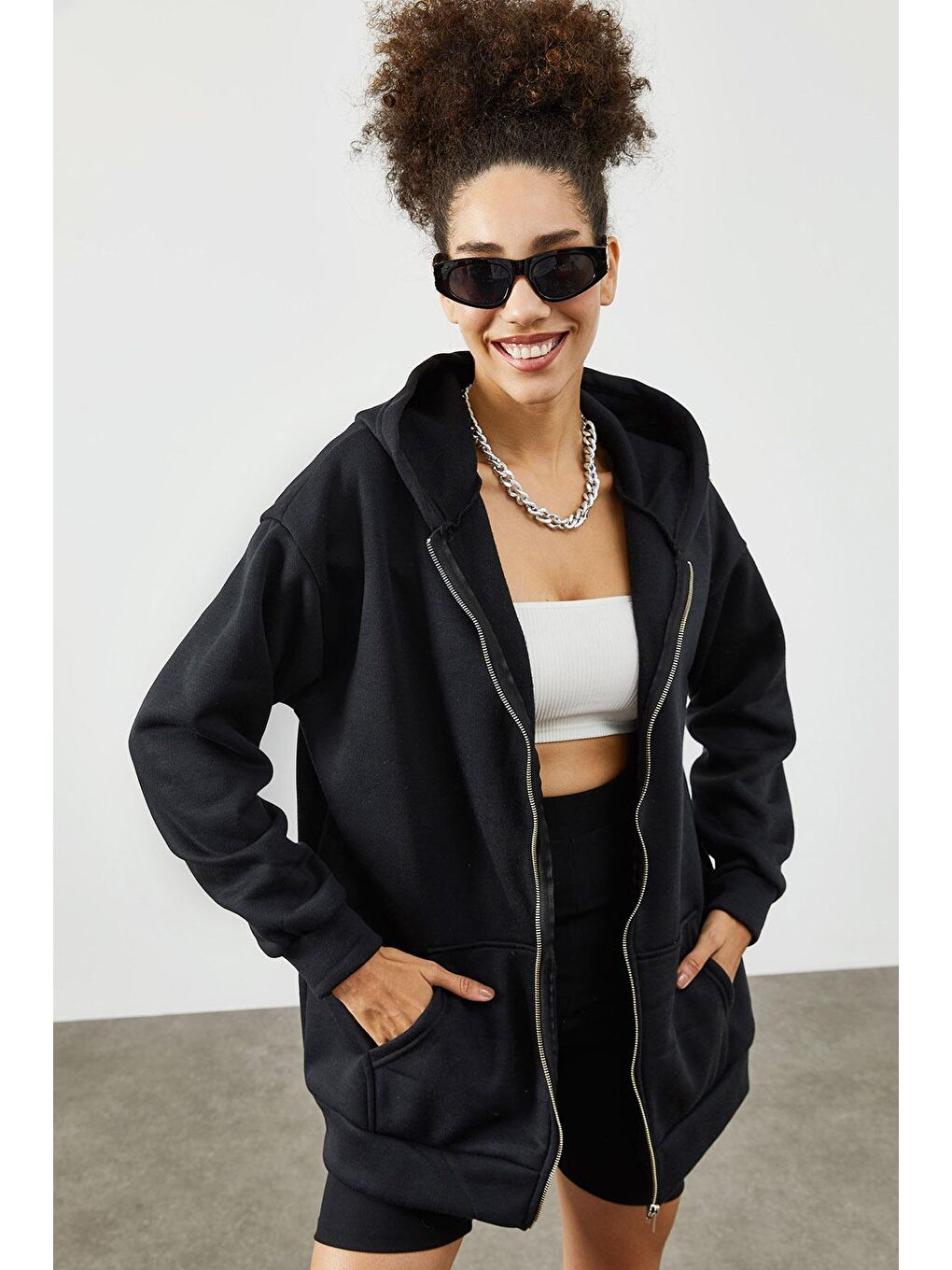 Siyah Kapüşonlü Polar Sweatshirt 2KXK8-45544-02-3